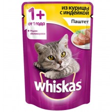 Корм для кошек консервиров.Wiskas паштет кур/индейка 85г*24