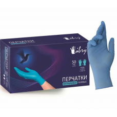 Перчатки нитриловые Libry текстурированные на пальцах, голубые M, 500\50