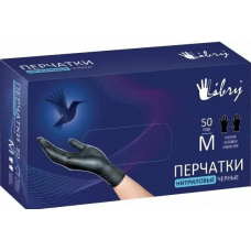 Перчатки нитриловые Libry текстурированные на пальцах, черные S , 500\50